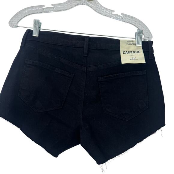 L'Agence Women's Audrey Mid Rise Shorts Raw Cut Hem Noir Black Size 26 NWT - Picture 4 of 12